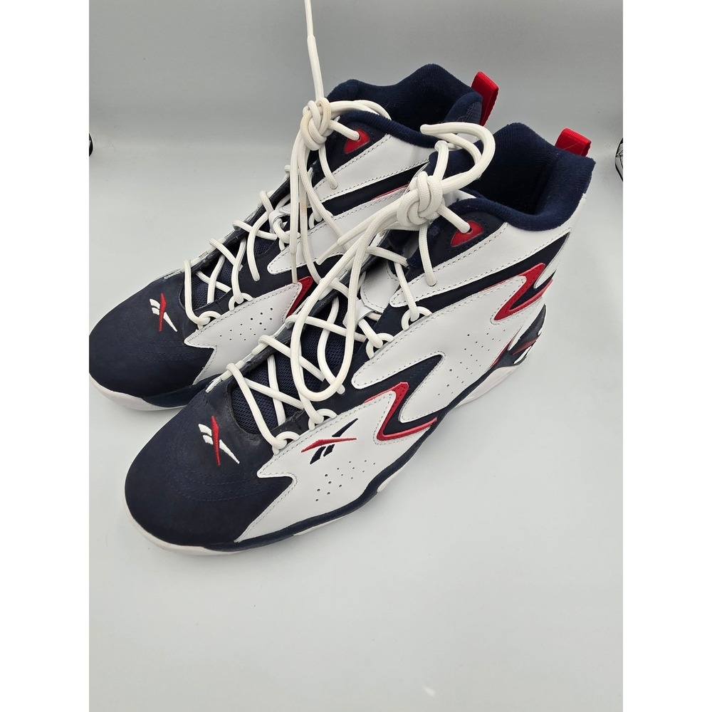 Reebok Mens 12 Basketball Shoes Mobius Navy White Red Hexalite Retro - Picture 2 of 9